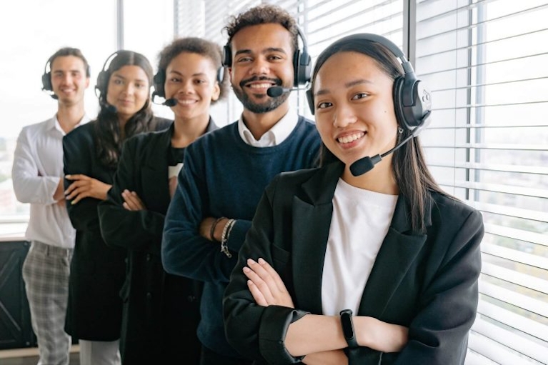 happy contact and call center agents