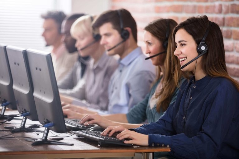 Telemarketing call center agents working